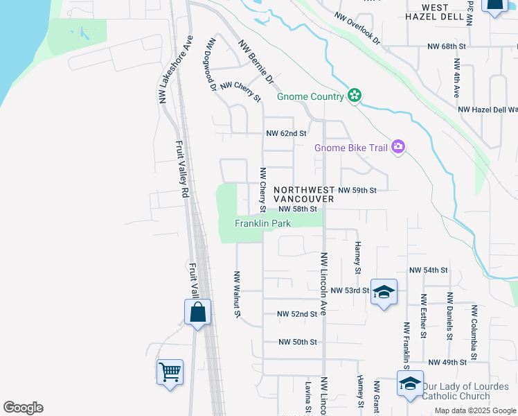 map of restaurants, bars, coffee shops, grocery stores, and more near 5800 Northwest Cherry Street in Vancouver