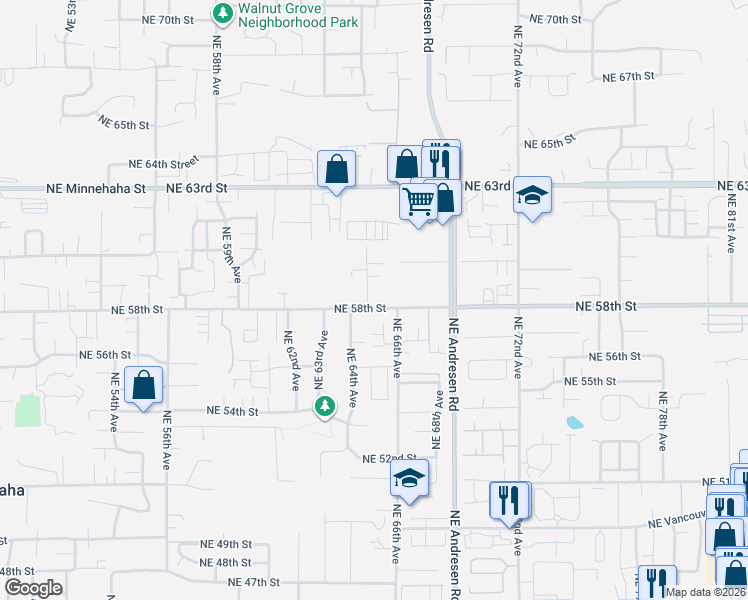 map of restaurants, bars, coffee shops, grocery stores, and more near 6508 Northeast 58th Street in Vancouver