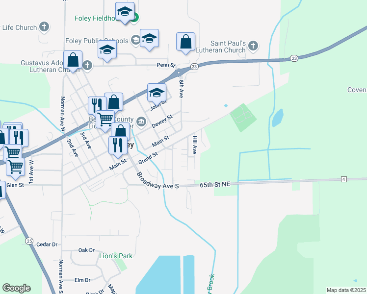 map of restaurants, bars, coffee shops, grocery stores, and more near 150 Gopher Avenue in Foley