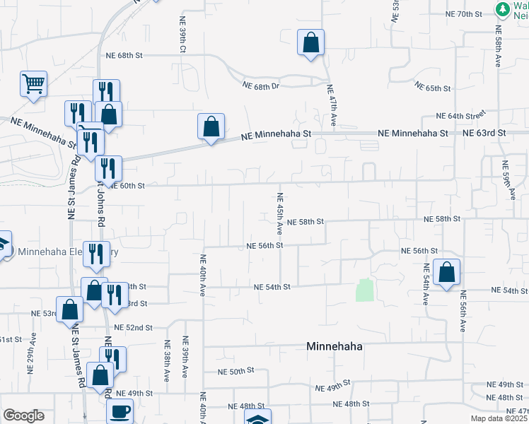 map of restaurants, bars, coffee shops, grocery stores, and more near 4316 Northeast 58th Circle in Vancouver