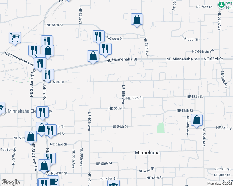 map of restaurants, bars, coffee shops, grocery stores, and more near 4316 Northeast 58th Circle in Vancouver