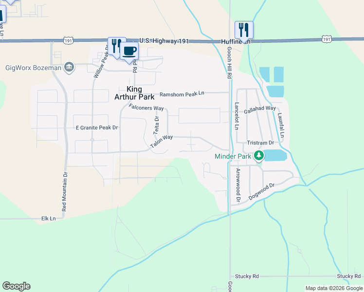 map of restaurants, bars, coffee shops, grocery stores, and more near 210 Talon Way in Bozeman