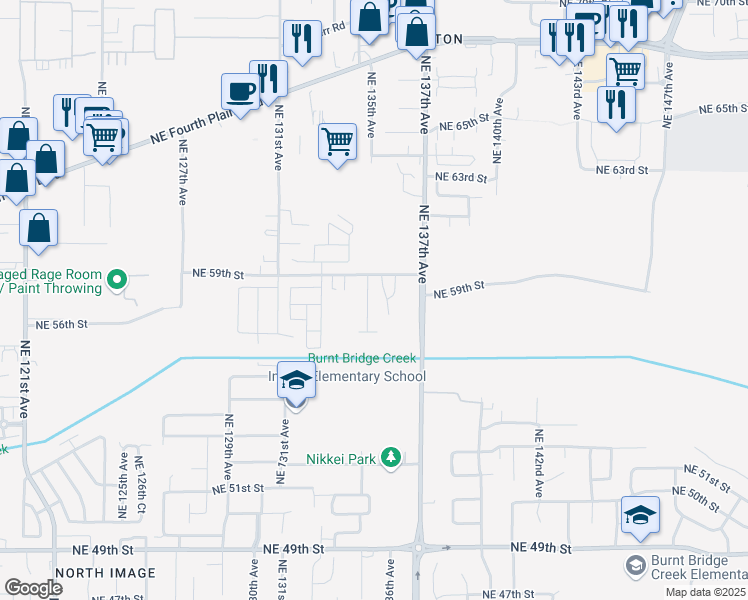 map of restaurants, bars, coffee shops, grocery stores, and more near 5805 Northeast 135th Avenue in Vancouver