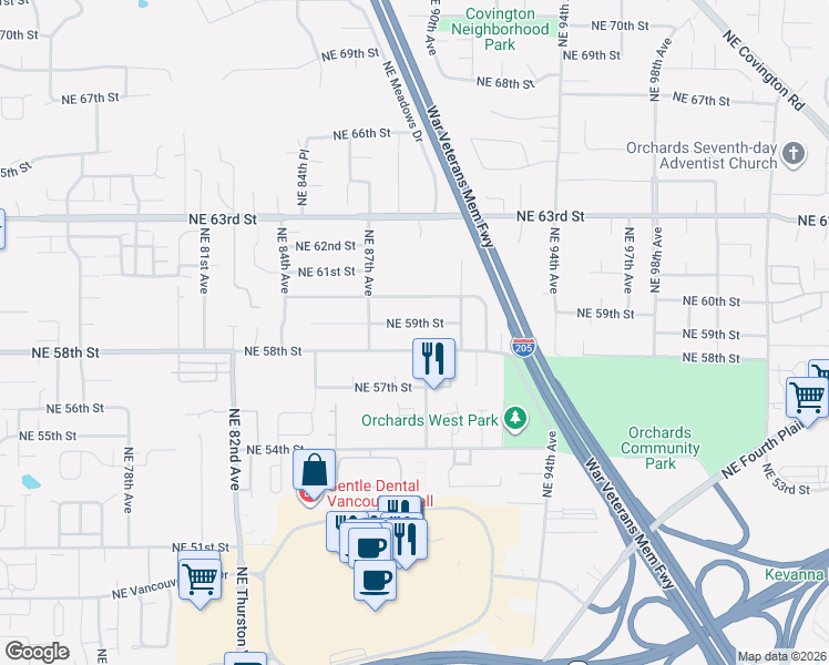 map of restaurants, bars, coffee shops, grocery stores, and more near 8908 Northeast 58th Street in Vancouver