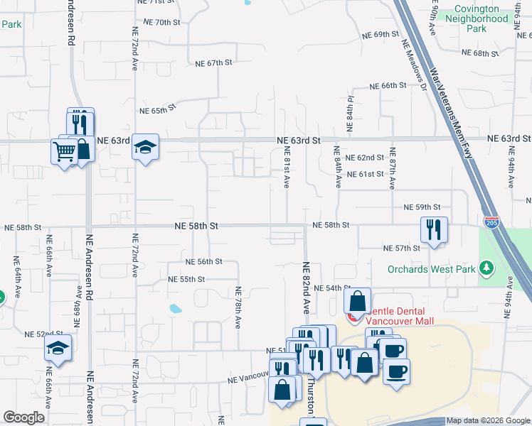 map of restaurants, bars, coffee shops, grocery stores, and more near 7806 Northeast 58th Street in Vancouver