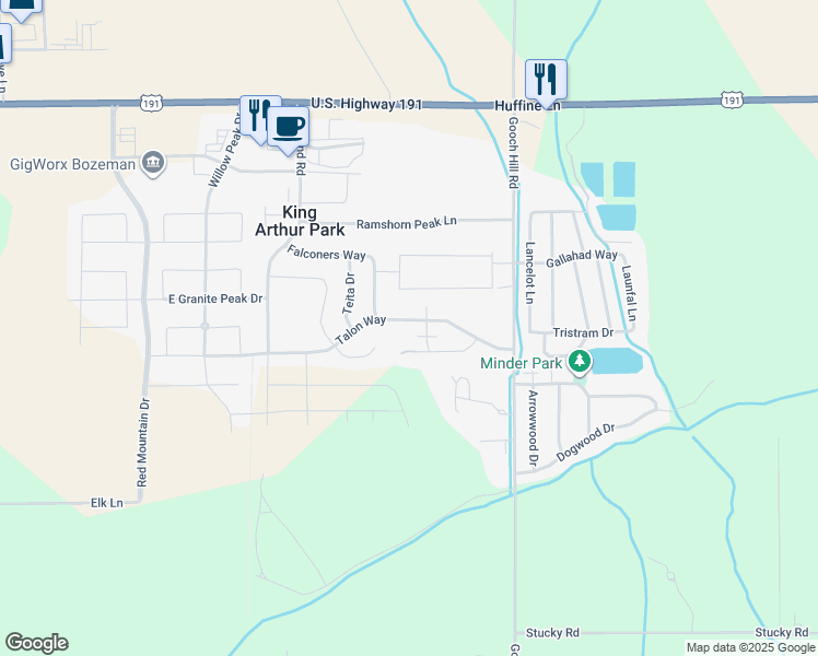 map of restaurants, bars, coffee shops, grocery stores, and more near 210 Talon Way in Bozeman