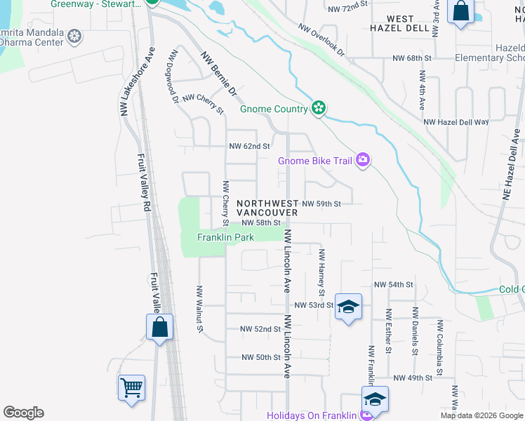 map of restaurants, bars, coffee shops, grocery stores, and more near 5815 Northwest Garfield Avenue in Vancouver
