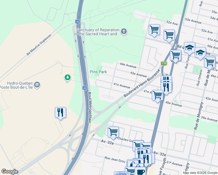 map of restaurants, bars, coffee shops, grocery stores, and more near 13603 Rue Cherrier in Montréal