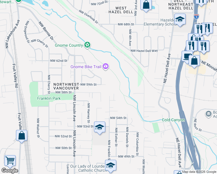 map of restaurants, bars, coffee shops, grocery stores, and more near 701 Northwest 59th Street in Vancouver