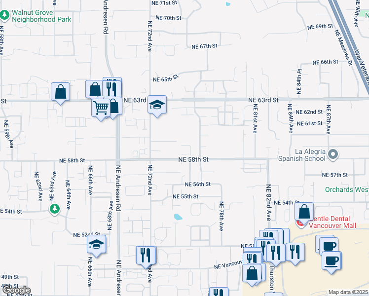map of restaurants, bars, coffee shops, grocery stores, and more near 7419 Northeast 59th Street in Vancouver