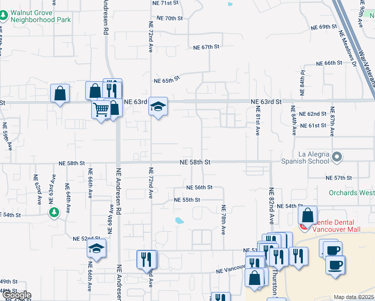 map of restaurants, bars, coffee shops, grocery stores, and more near 7423 Northeast 59th Street in Vancouver