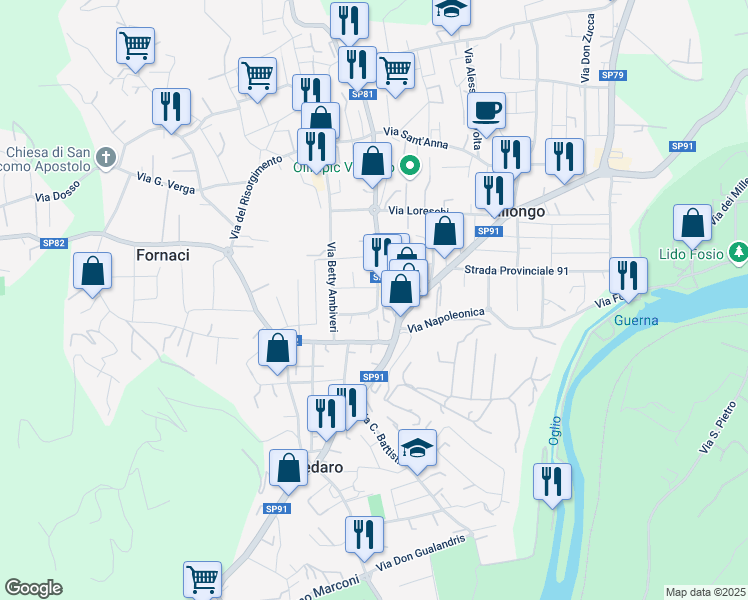 map of restaurants, bars, coffee shops, grocery stores, and more near 4 Via Bergamo in Villongo