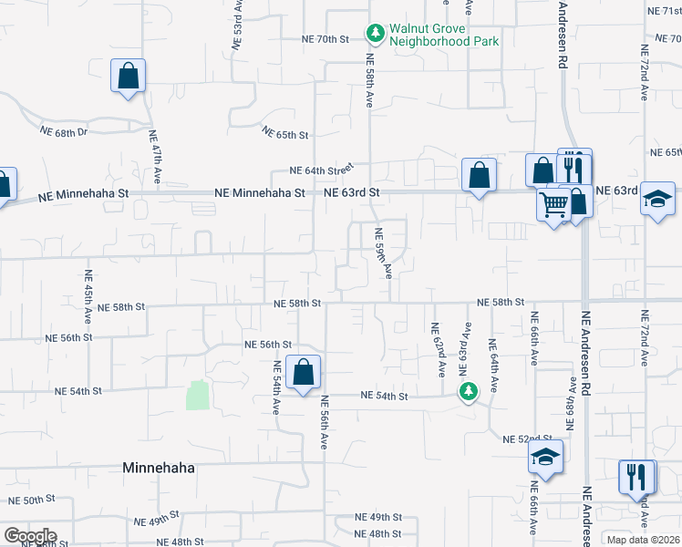 map of restaurants, bars, coffee shops, grocery stores, and more near 5719 Northeast 58th Way in Vancouver