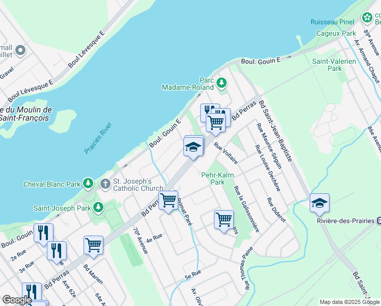 map of restaurants, bars, coffee shops, grocery stores, and more near 10325 Boulevard Perras in Montréal