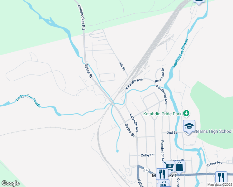 map of restaurants, bars, coffee shops, grocery stores, and more near 5-89 Station Road in Millinocket