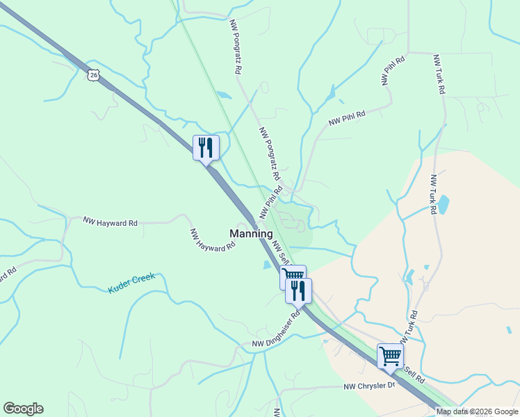 map of restaurants, bars, coffee shops, grocery stores, and more near 20151 Northwest Pihl Road in Banks