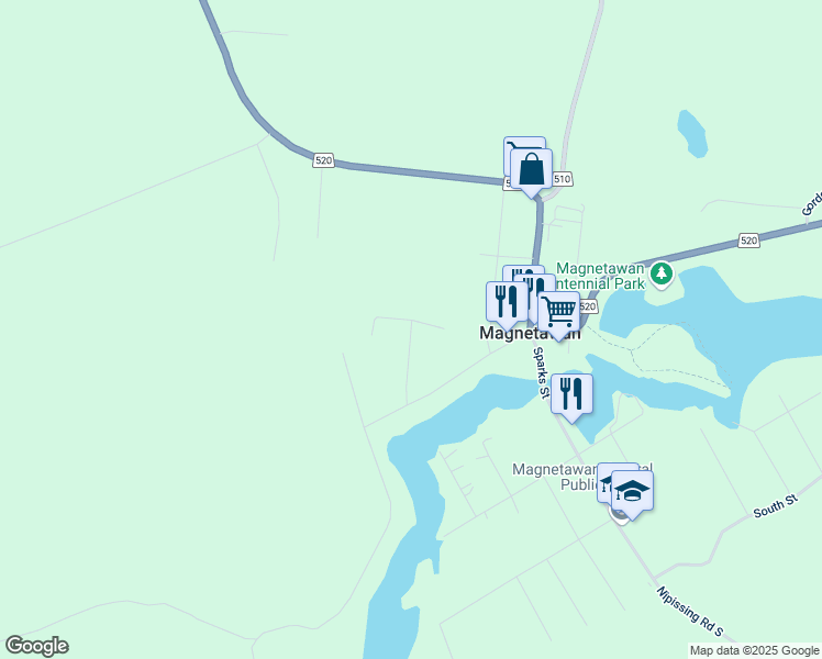 map of restaurants, bars, coffee shops, grocery stores, and more near 62 George Street in Magnetawan