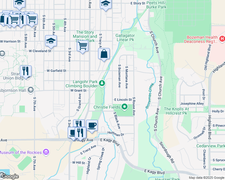 map of restaurants, bars, coffee shops, grocery stores, and more near in Bozeman