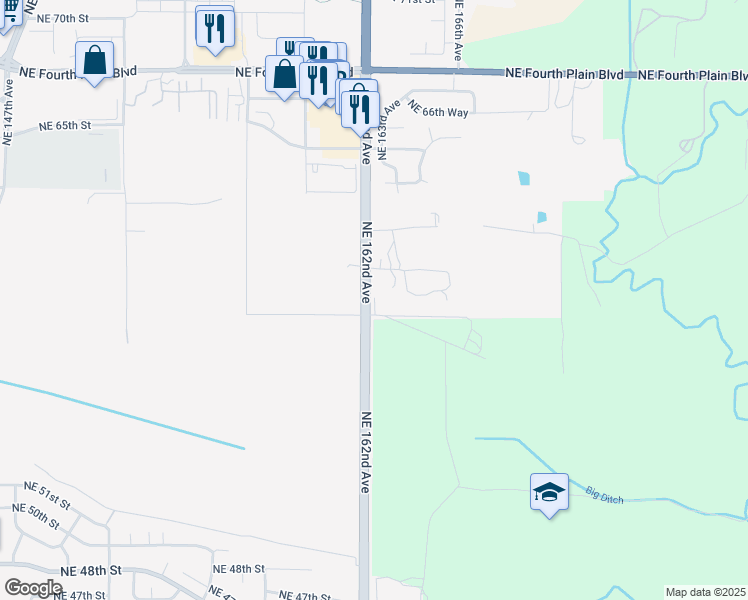 map of restaurants, bars, coffee shops, grocery stores, and more near 16303 Northeast 60th Street in Vancouver