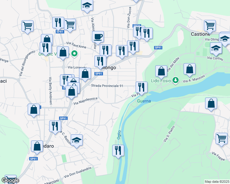 map of restaurants, bars, coffee shops, grocery stores, and more near 10 Strada Provinciale 91 in Villongo