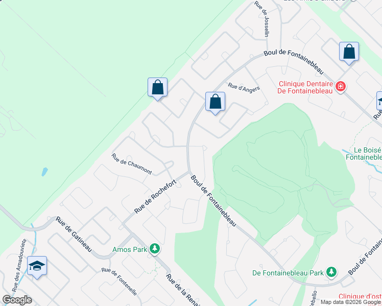 map of restaurants, bars, coffee shops, grocery stores, and more near 187 Boulevard de Fontainebleau in Blainville
