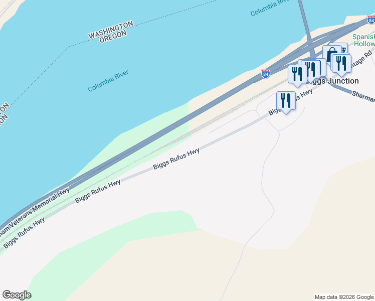 map of restaurants, bars, coffee shops, grocery stores, and more near 91249 Biggs Rufus Highway in Wasco