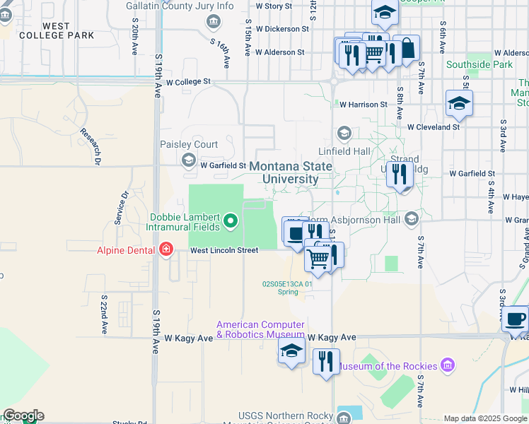 map of restaurants, bars, coffee shops, grocery stores, and more near in Bozeman