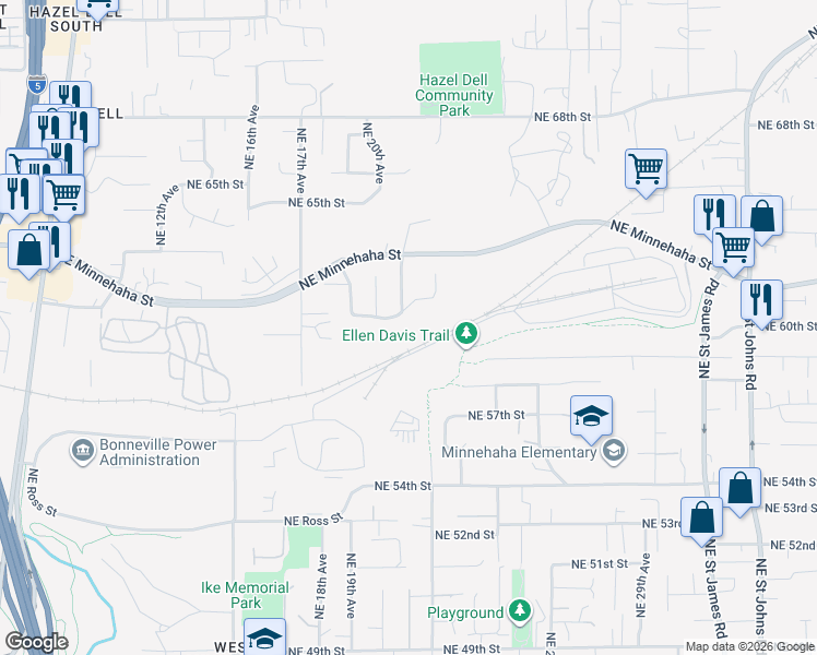 map of restaurants, bars, coffee shops, grocery stores, and more near 2016 Northeast 60th Street in Vancouver