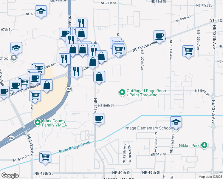 map of restaurants, bars, coffee shops, grocery stores, and more near 12225 Northeast 60th Way in Vancouver