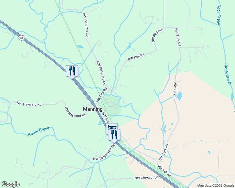 map of restaurants, bars, coffee shops, grocery stores, and more near 20110 Northwest Pihl Road in Banks