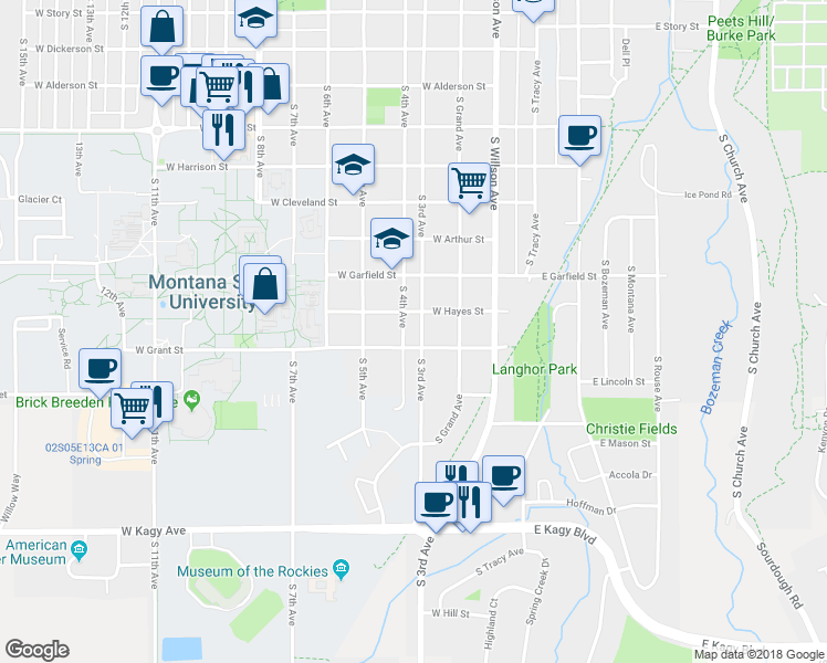 map of restaurants, bars, coffee shops, grocery stores, and more near 1309 South 3rd Avenue in Bozeman