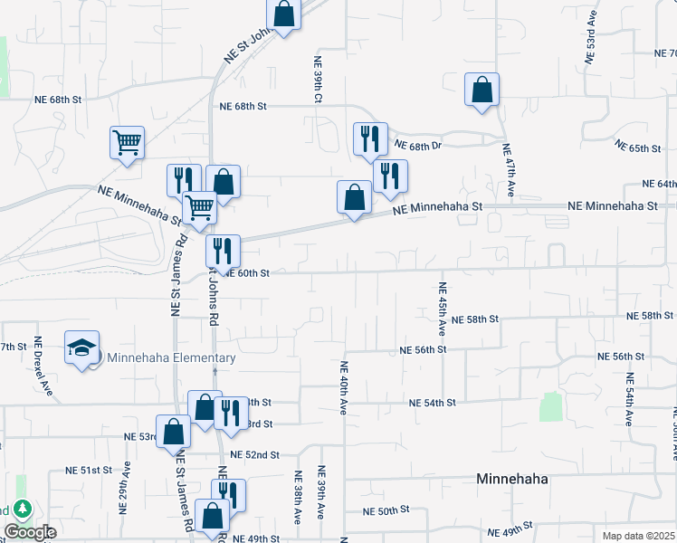 map of restaurants, bars, coffee shops, grocery stores, and more near 3904 Northeast 60th Street in Vancouver