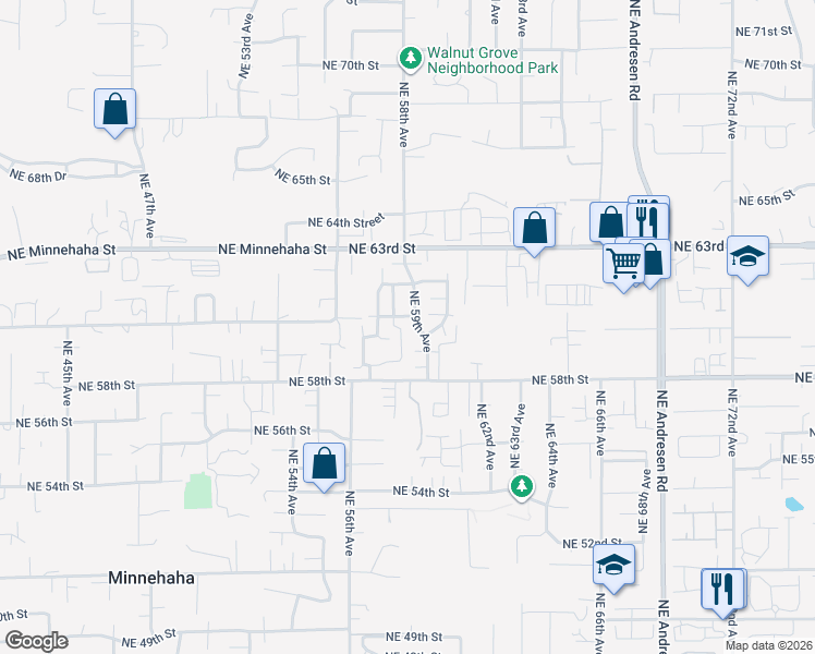 map of restaurants, bars, coffee shops, grocery stores, and more near 6001 Northeast 59th Avenue in Vancouver