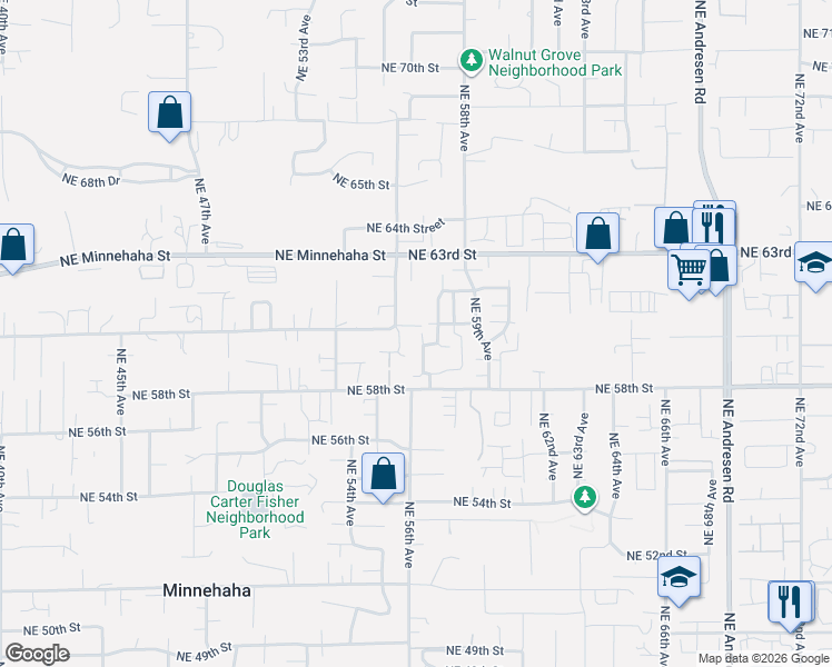 map of restaurants, bars, coffee shops, grocery stores, and more near 5921 Northeast 56th Court in Vancouver