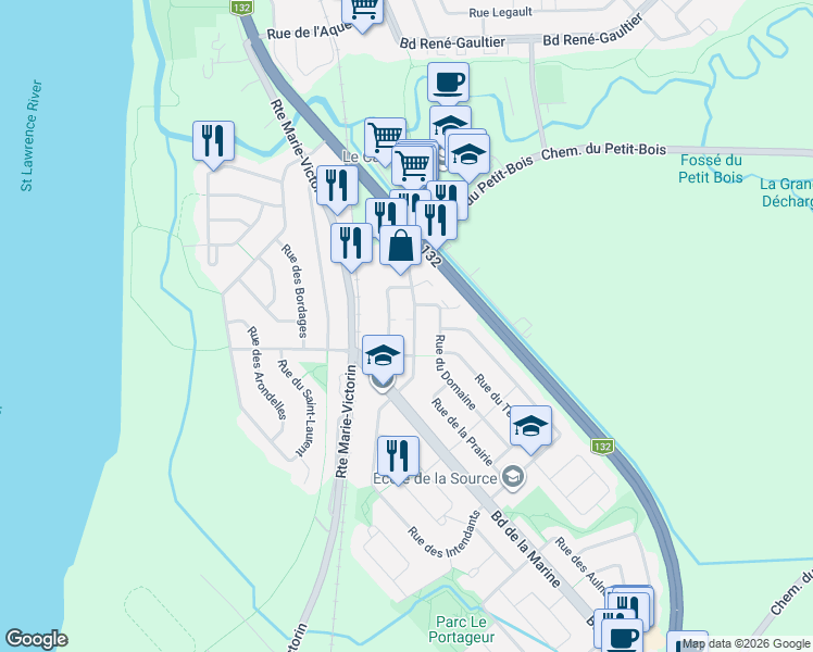 map of restaurants, bars, coffee shops, grocery stores, and more near 130 Rue de la Gabelle in Varennes