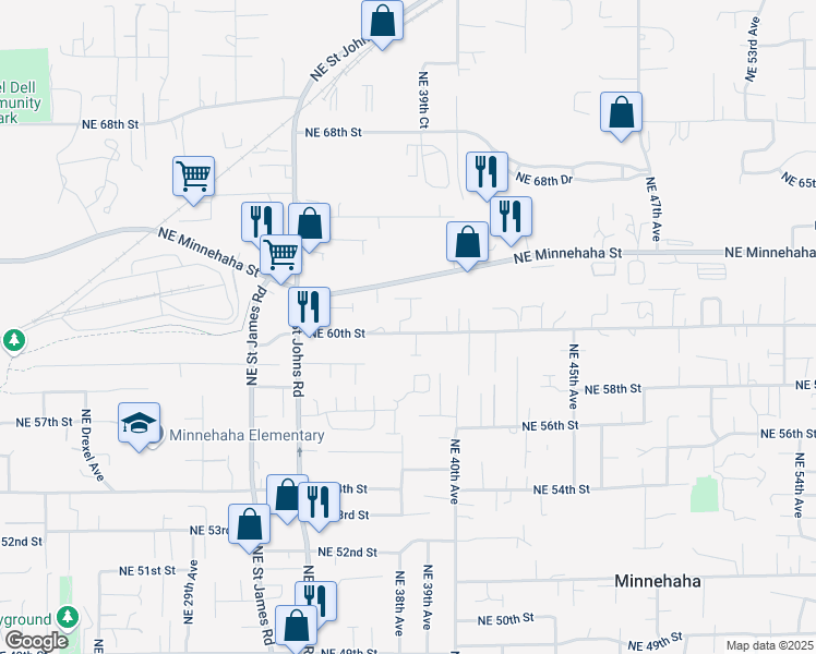 map of restaurants, bars, coffee shops, grocery stores, and more near 3805 Northeast 61st Street in Vancouver