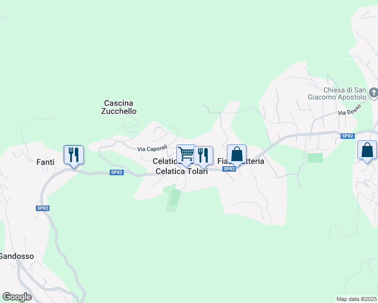 map of restaurants, bars, coffee shops, grocery stores, and more near 32 Via Celatica in Celatica-tolari