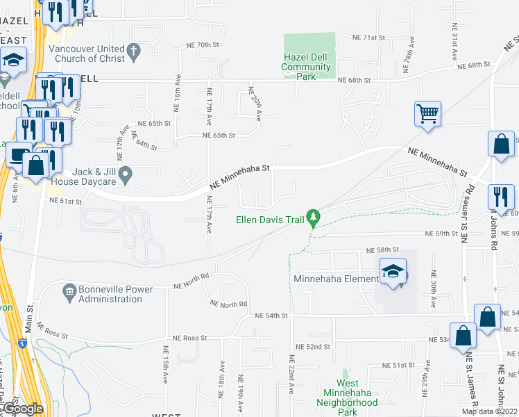 map of restaurants, bars, coffee shops, grocery stores, and more near 2016 Northeast 60th Street in Vancouver
