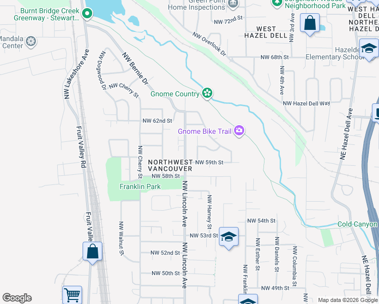 map of restaurants, bars, coffee shops, grocery stores, and more near 5921 Northwest Lincoln Avenue in Vancouver