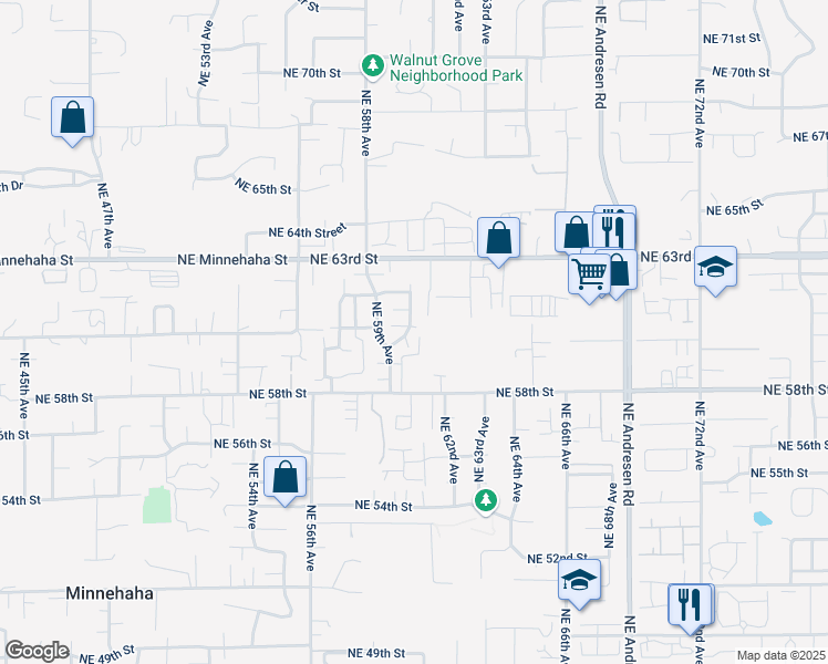 map of restaurants, bars, coffee shops, grocery stores, and more near 5925 Northeast 60th Avenue in Vancouver