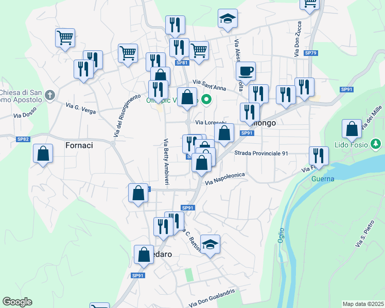 map of restaurants, bars, coffee shops, grocery stores, and more near 4 Via Bergamo in Villongo