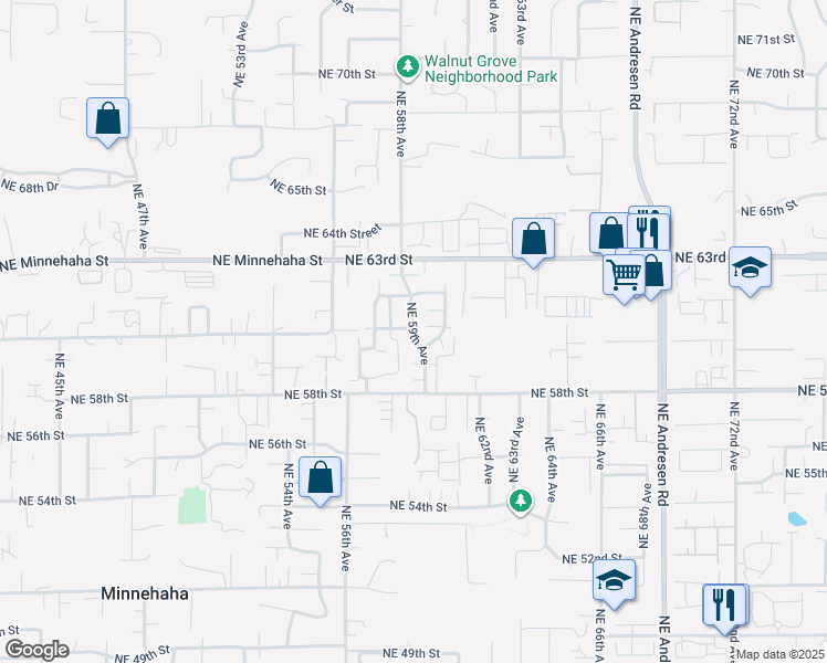 map of restaurants, bars, coffee shops, grocery stores, and more near 6001 NE 59th Ave in Vancouver