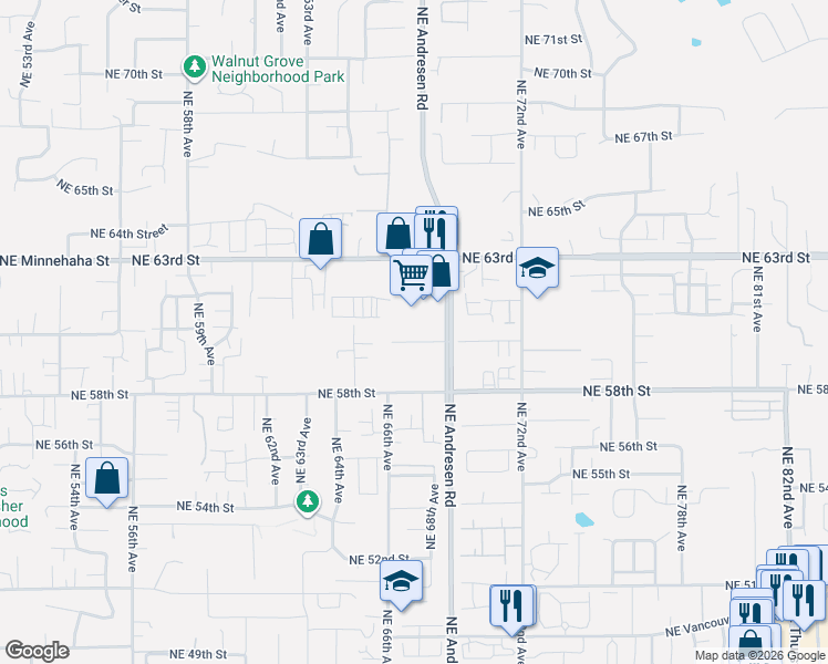 map of restaurants, bars, coffee shops, grocery stores, and more near 6712 Northeast 60th Street in Vancouver