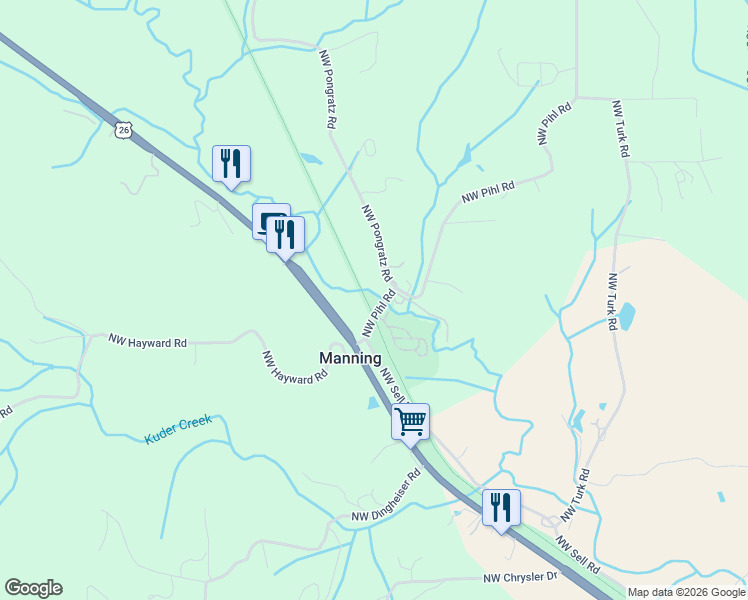 map of restaurants, bars, coffee shops, grocery stores, and more near 20151 Northwest Pihl Road in Banks