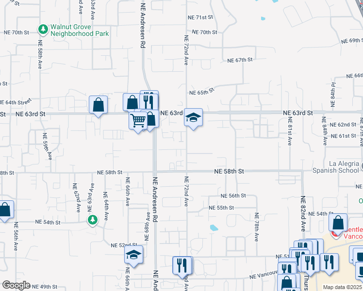 map of restaurants, bars, coffee shops, grocery stores, and more near 6004 Northeast 72nd Avenue in Vancouver