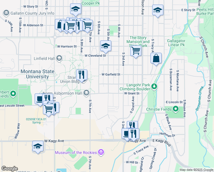 map of restaurants, bars, coffee shops, grocery stores, and more near 1304 South 5th Avenue in Bozeman