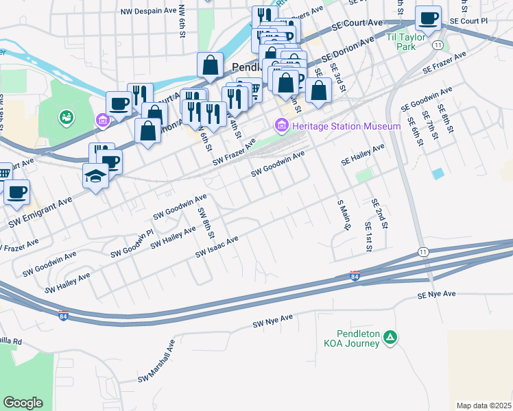 map of restaurants, bars, coffee shops, grocery stores, and more near 402 Southwest Hailey Avenue in Pendleton
