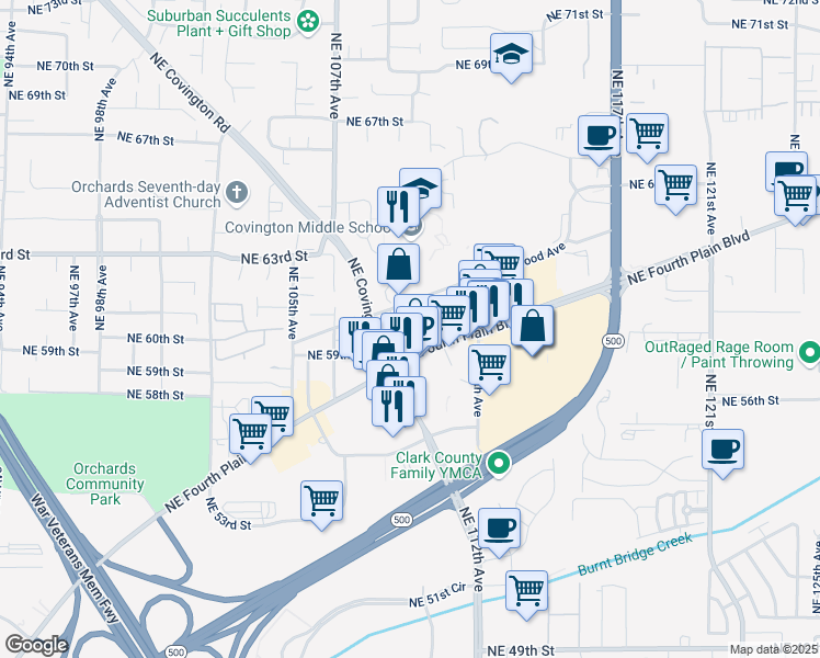 map of restaurants, bars, coffee shops, grocery stores, and more near 6000 Northeast 110th Avenue in Vancouver