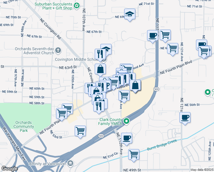 map of restaurants, bars, coffee shops, grocery stores, and more near 6000 Northeast 110th Avenue in Vancouver