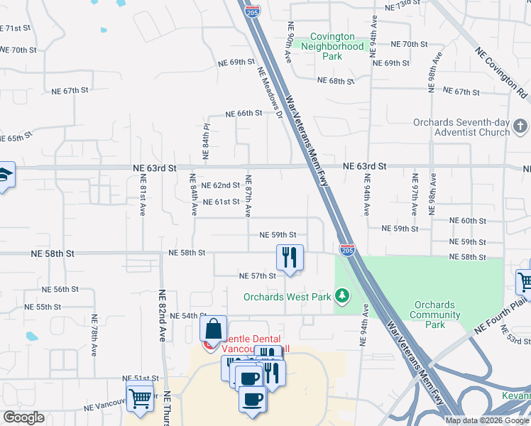 map of restaurants, bars, coffee shops, grocery stores, and more near 8800 Northeast 60th Street in Vancouver